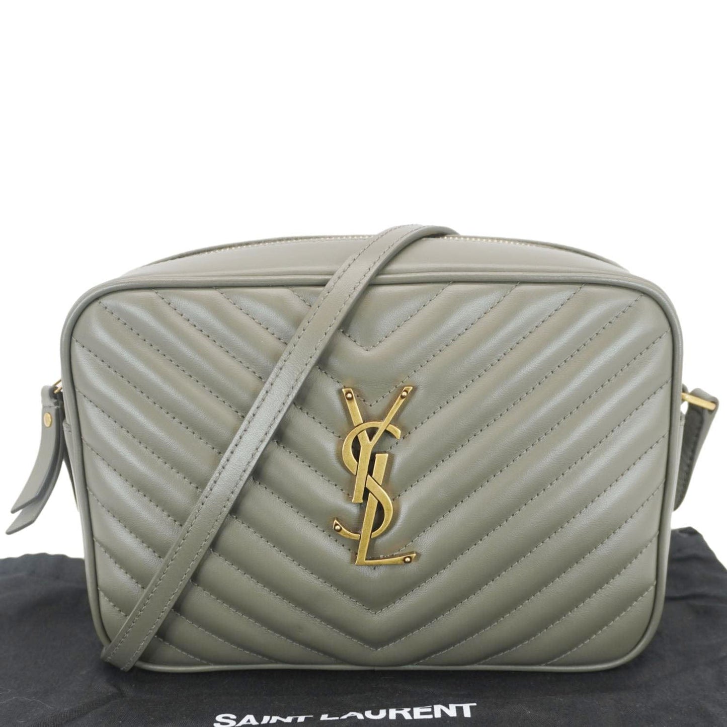 SAINT LAURENT Lou Camera Monogram Leather Shoulder Bag Gray