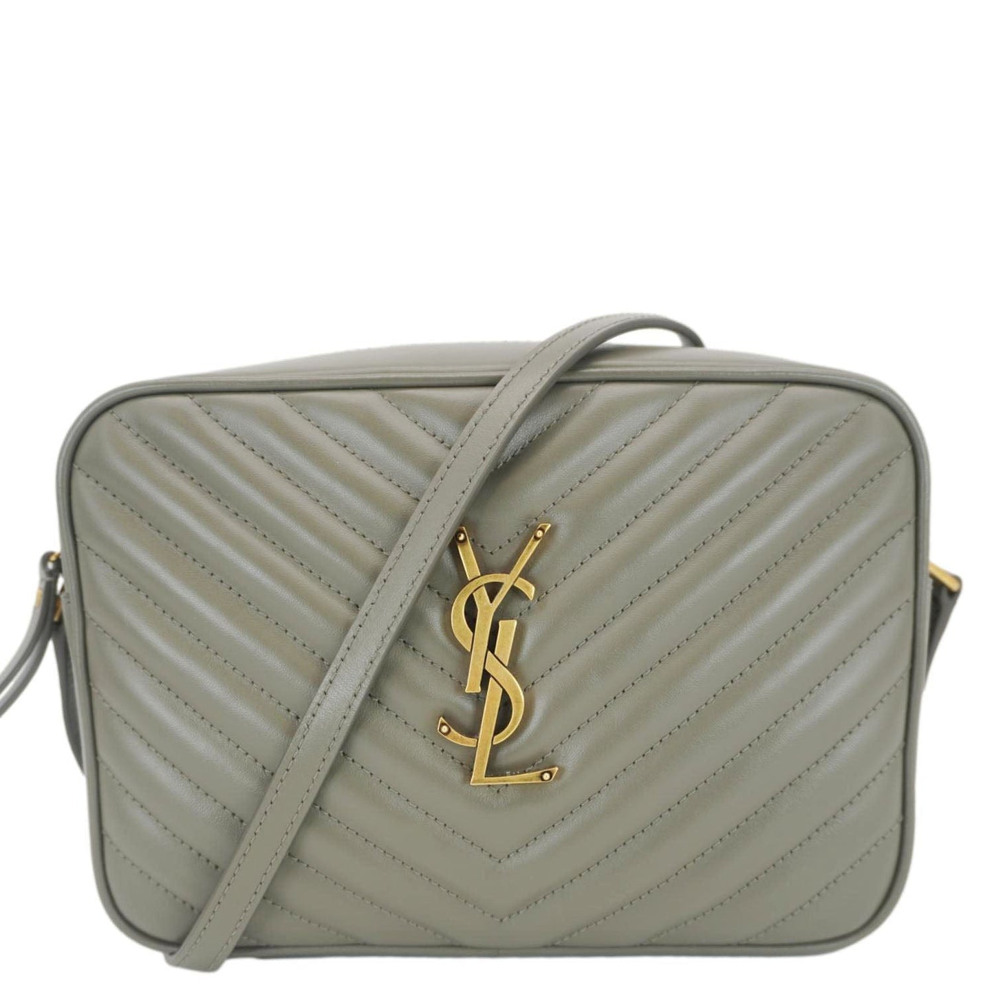 SAINT LAURENT Lou Camera Monogram Leather Shoulder Bag Gray