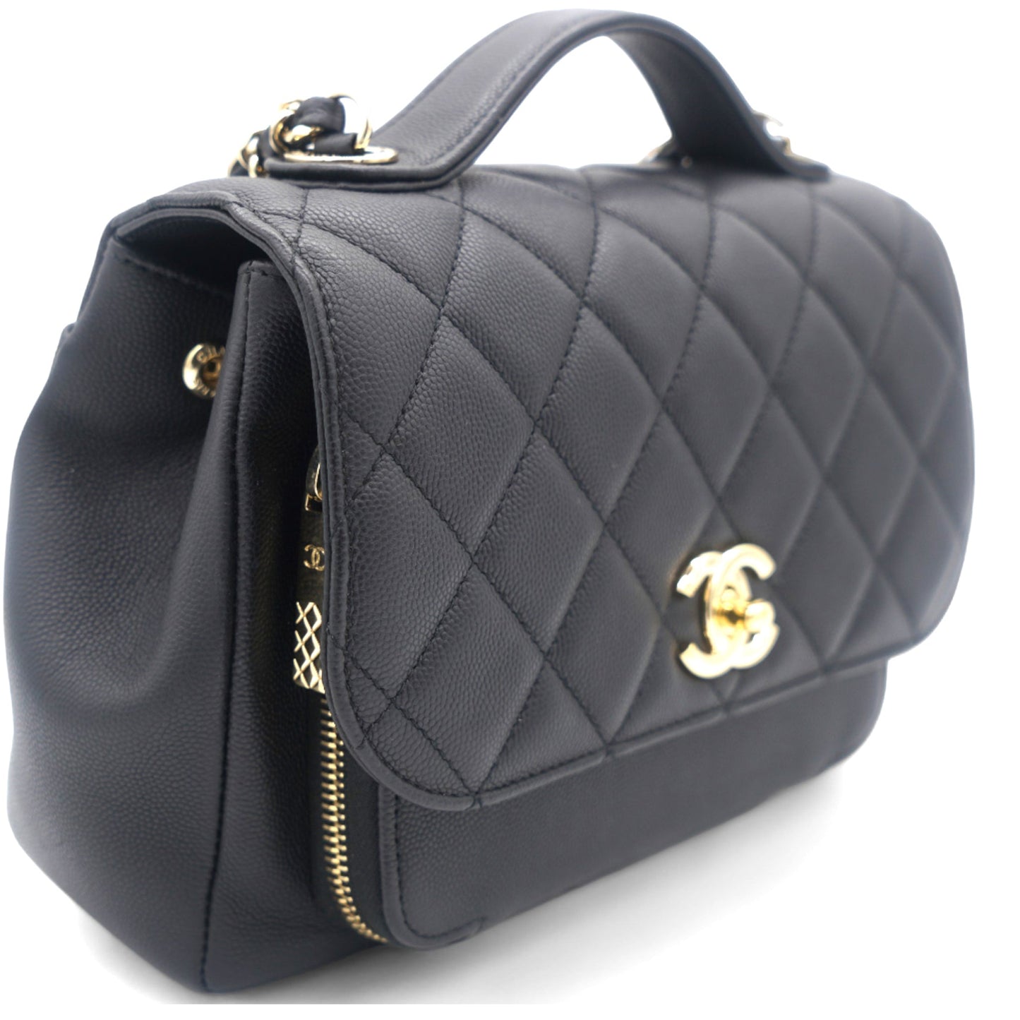 Chanel Black Quilted Caviar Leather Medium Business Affinity Top Handle Bag