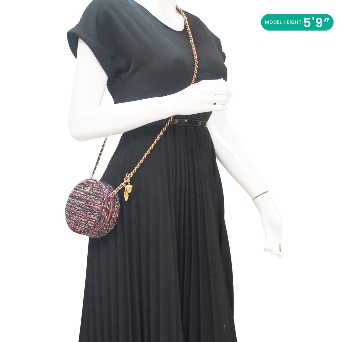 Chanel Round Tweed Chain Clutch Crossbody Bag Red