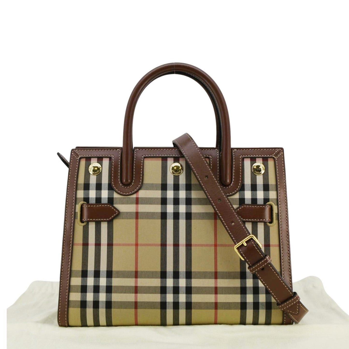 Burberry Title Mini Check Canvas Two Handle Shoulder Bag Brown