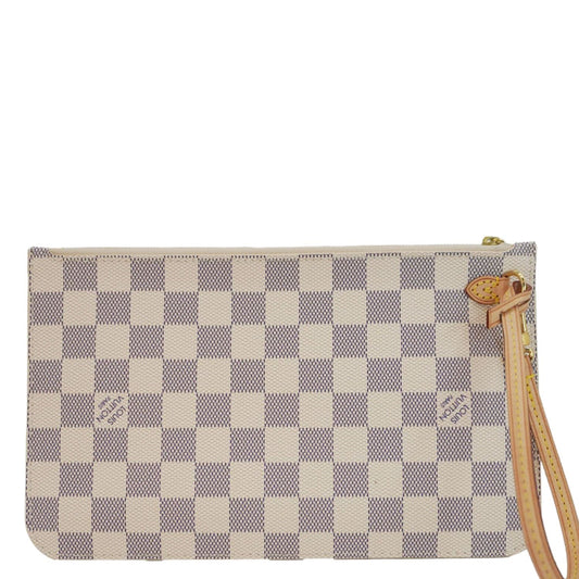 LOUIS VUITTON Neverfull Damier Azur Pochette Wristlet White
