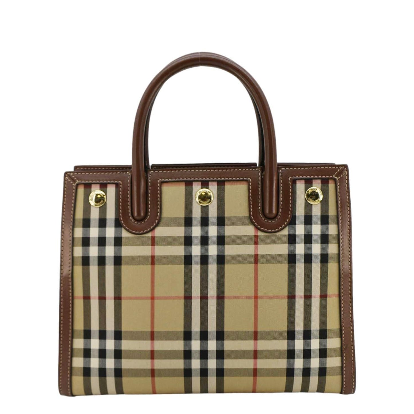 Burberry Title Mini Check Canvas Two Handle Shoulder Bag Brown