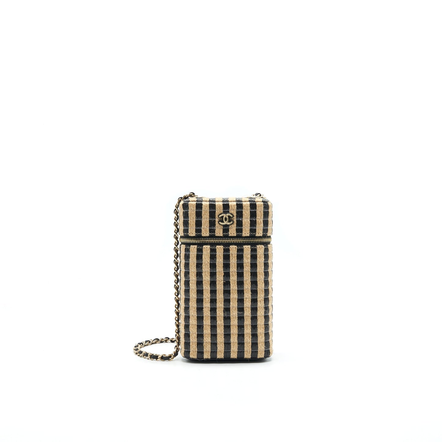 CHANEL VANITY PHONE HOLDER WITH CHAIN BLACK & BEIGE
