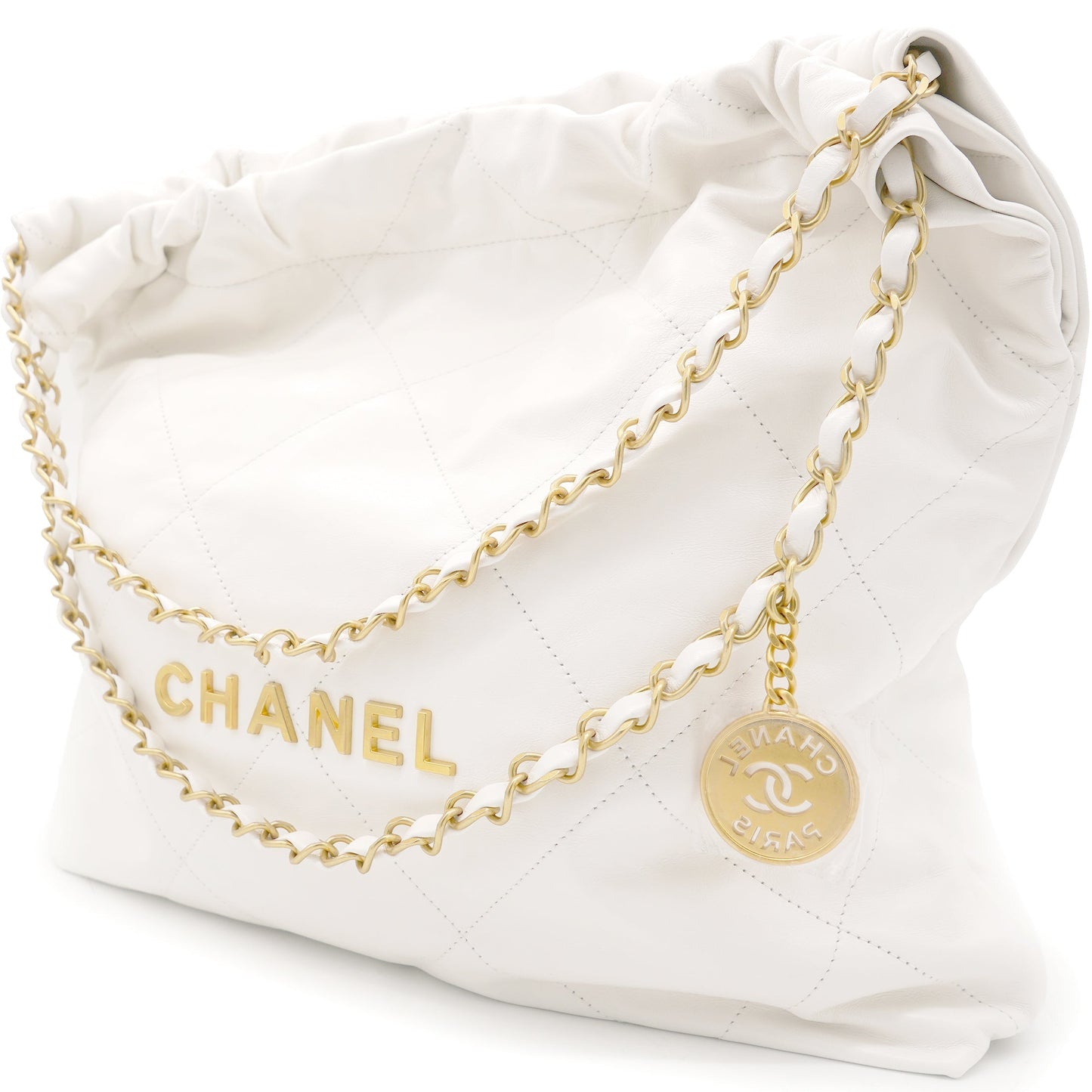 Shiny Calfskin Quilted Small Chanel 22 White Handbag
