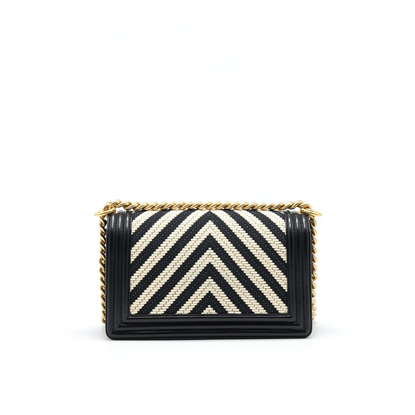 CHANEL TWEED MEDIUM LE BOY CHEVRON BLACK AND WHITE
