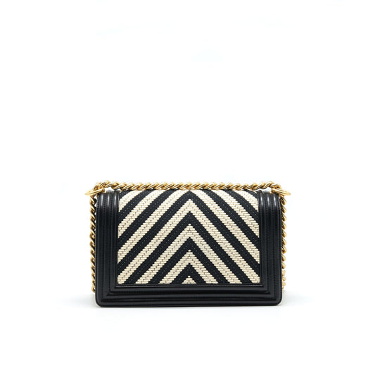 CHANEL TWEED MEDIUM LE BOY CHEVRON BLACK AND WHITE