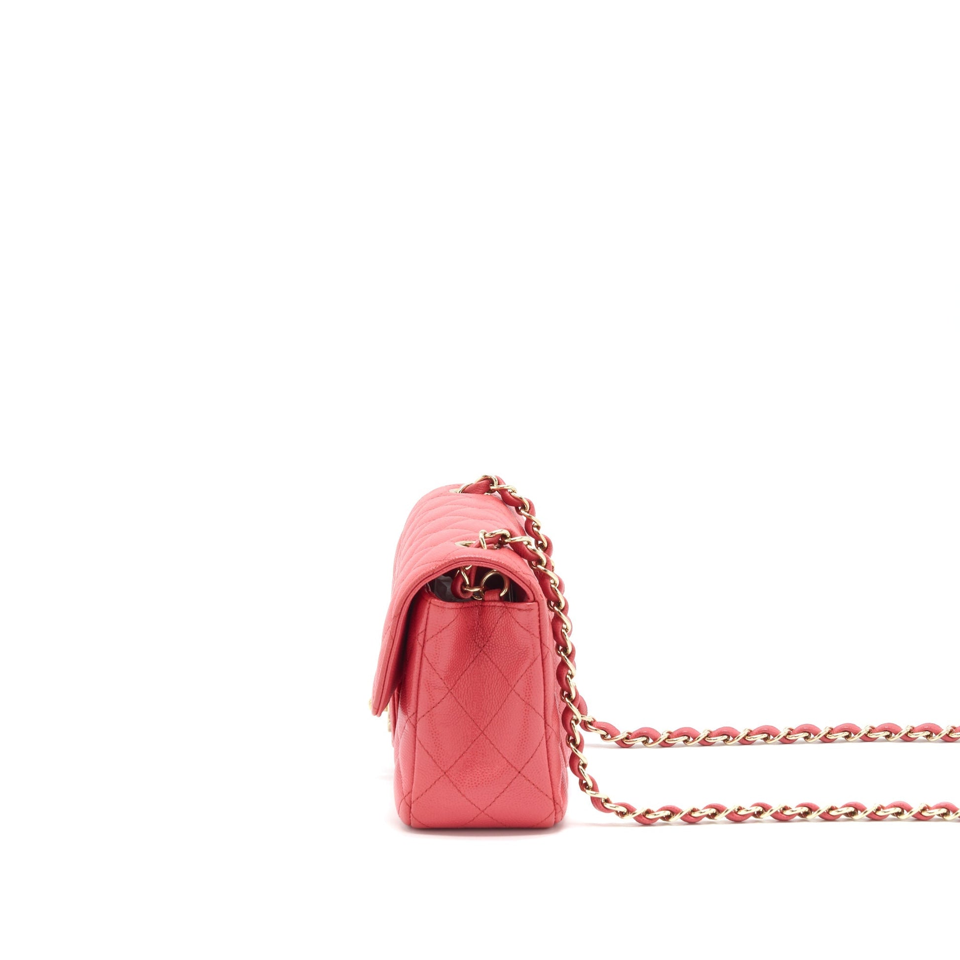 Chanel Mini Rectangular Flap Bag Caviar Coral Pink