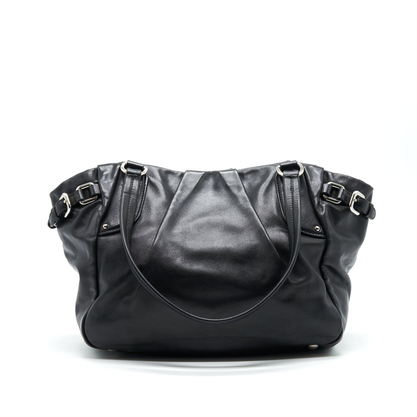 PRADA Prugna Soft Calfskin Leather Shopping Tote Bag Black