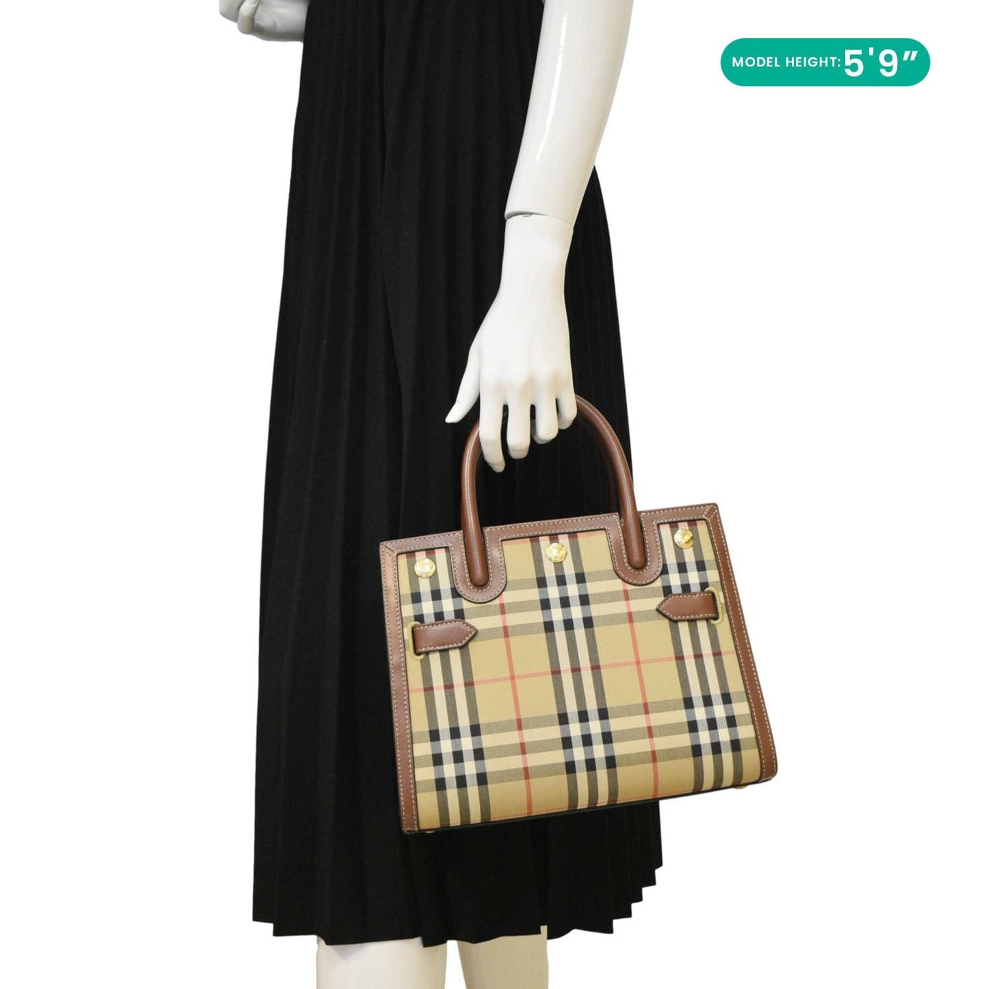Burberry Title Mini Check Canvas Two Handle Shoulder Bag Brown