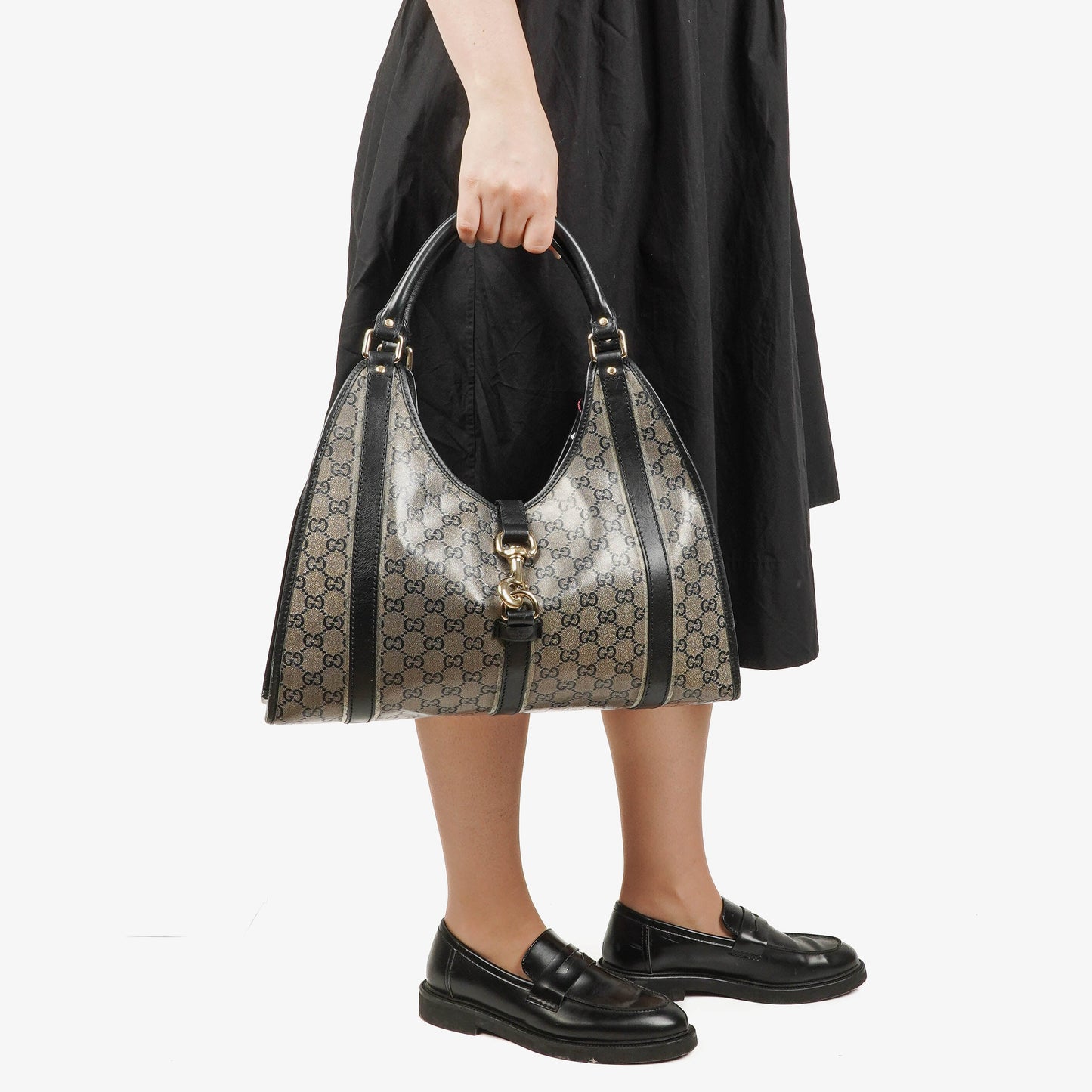 Gucci Jackie Bardot Crystal GG Canvas Shoulder Bag