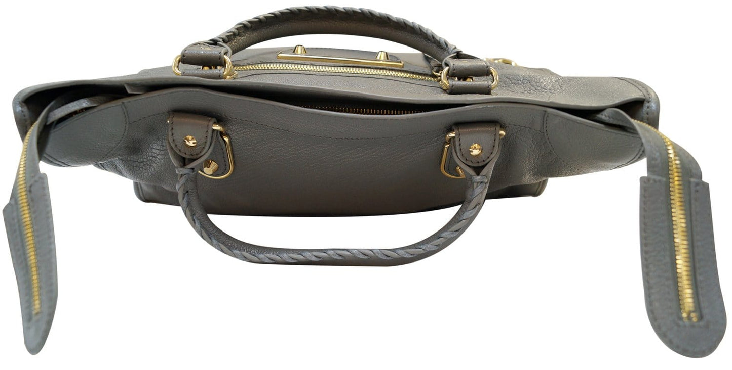 BALENCIAGA Grey Leather Metallic Edge City Shoulder Handbag