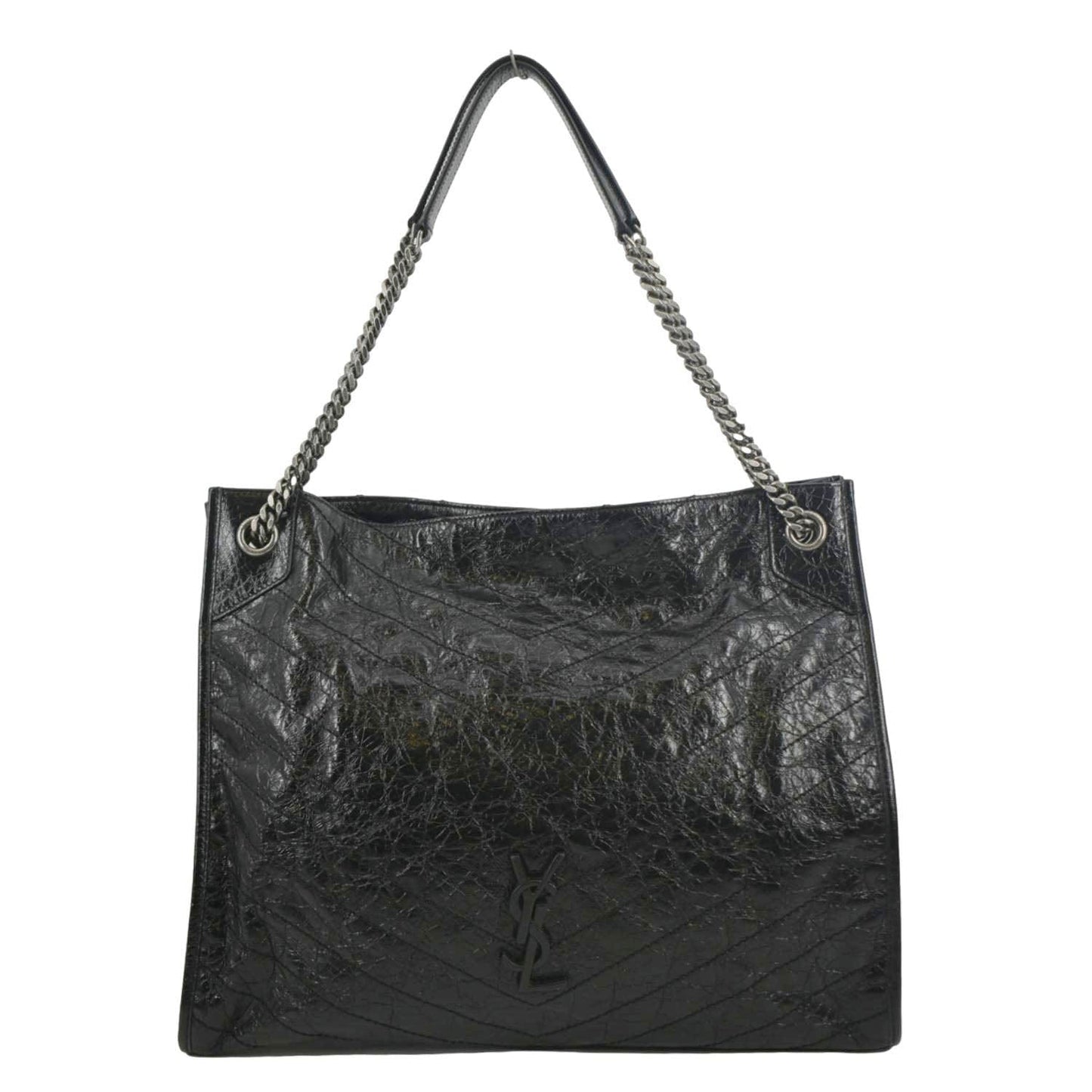 SAINT LAURENT Niki Large Crinkle Leather Shopper Tote Bag Black
