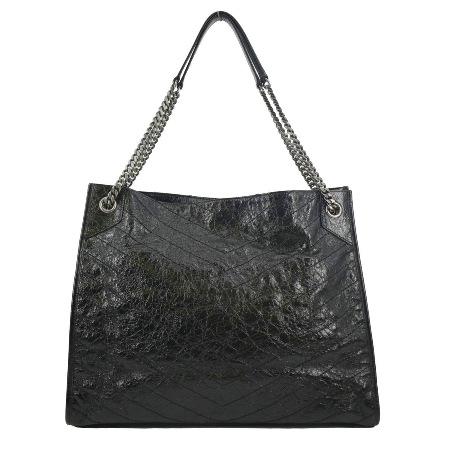 SAINT LAURENT Niki Large Crinkle Leather Shopper Tote Bag Black