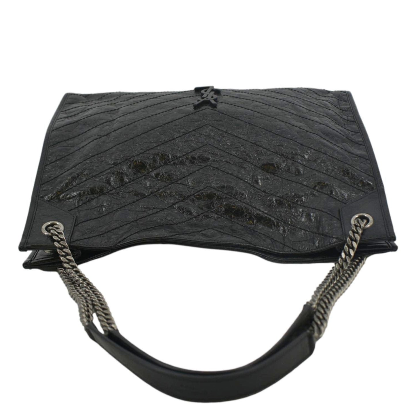 SAINT LAURENT Niki Large Crinkle Leather Shopper Tote Bag Black