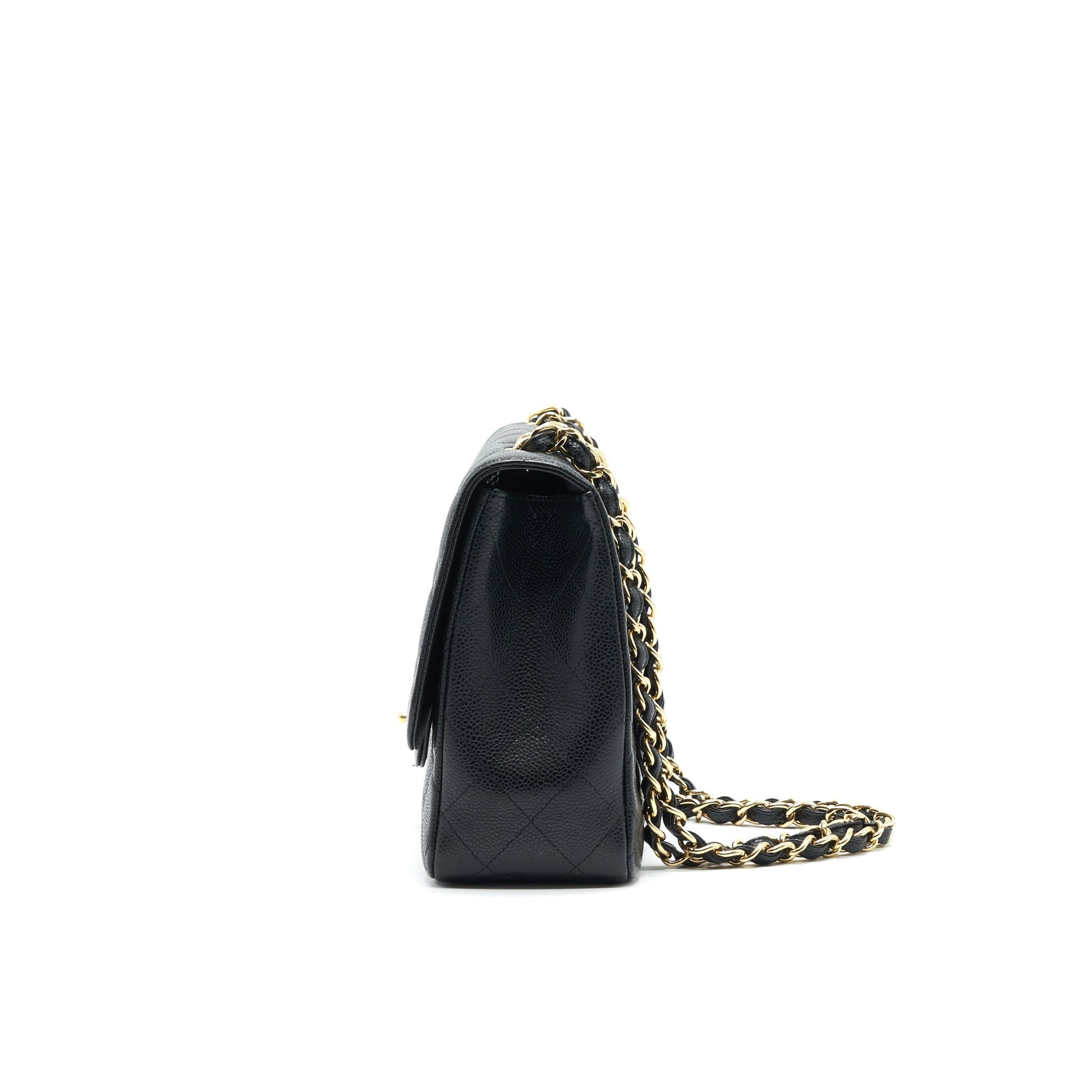CHANEL CLASSIC JUMBO SINGLE FLAP BAG BLACK CAVIER