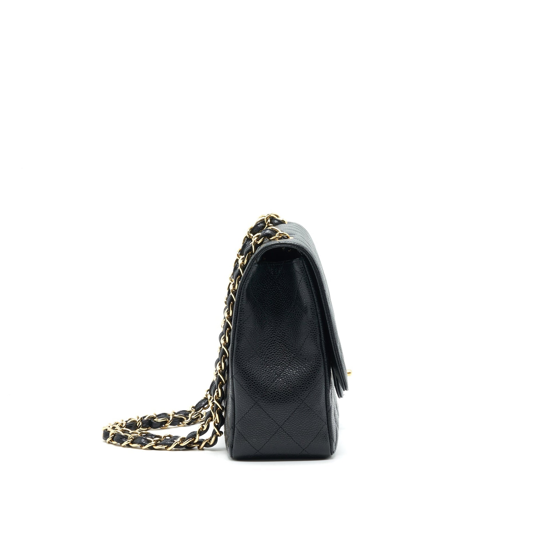 CHANEL CLASSIC JUMBO SINGLE FLAP BAG BLACK CAVIER
