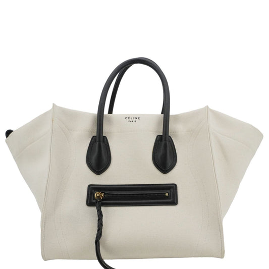 CELINE Luggage Phantom Medium Cotton Canvas Tote Bag White
