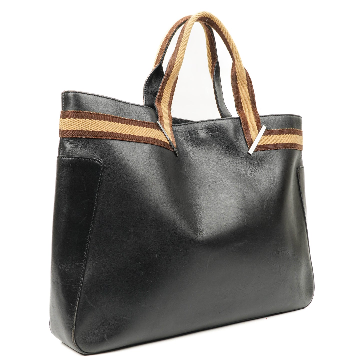 Gucci Web Leather Tote Bag Black