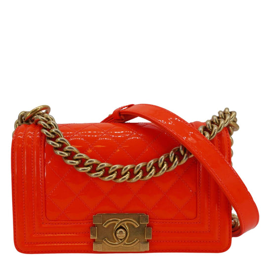 Chanel Boy Flap Small Quilted Patent Leather Shoulder Bag Orange