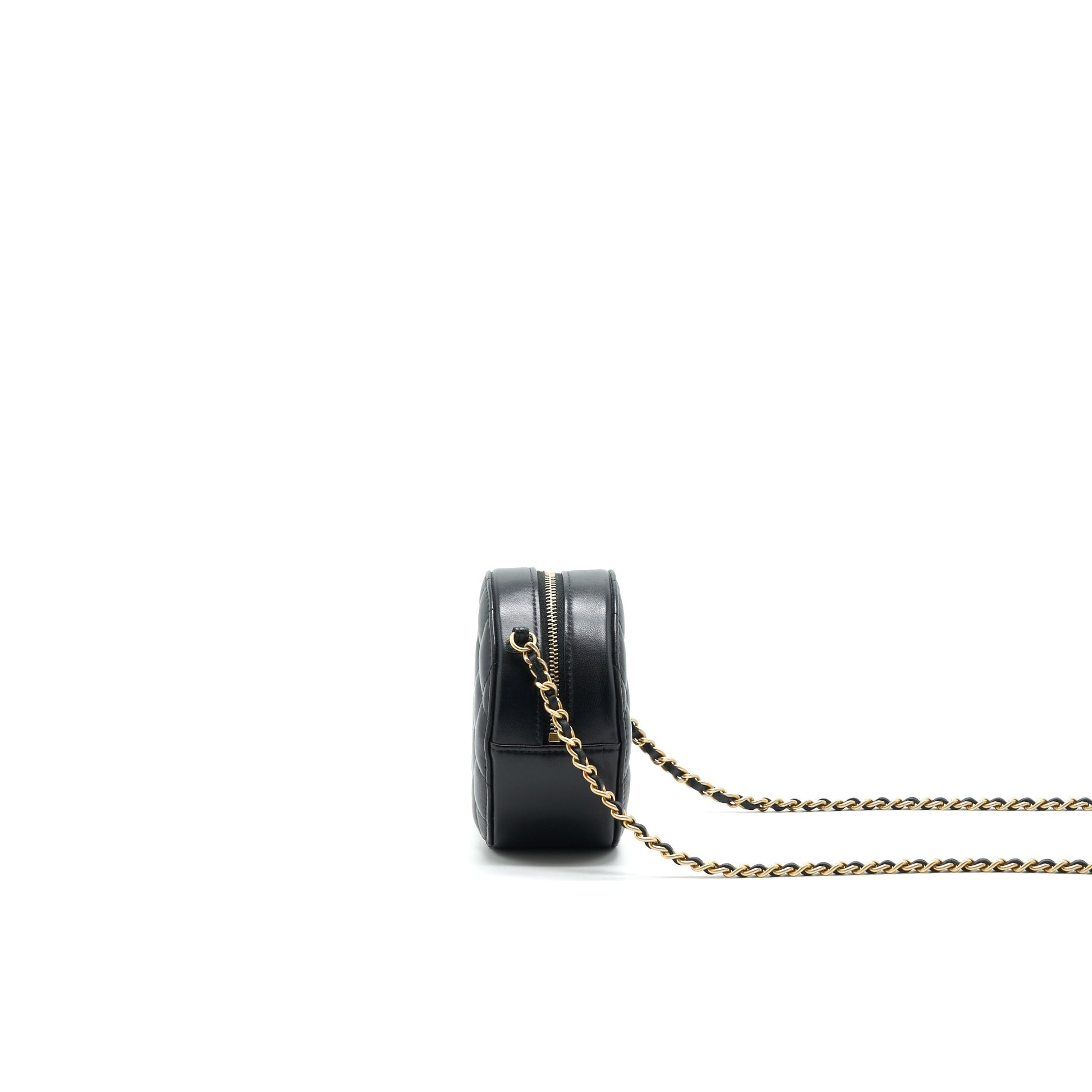 Chanel Round Clutch with Chain Black Brushed
