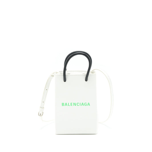 Balenciaga Mini Shopping Phone Pouch White
