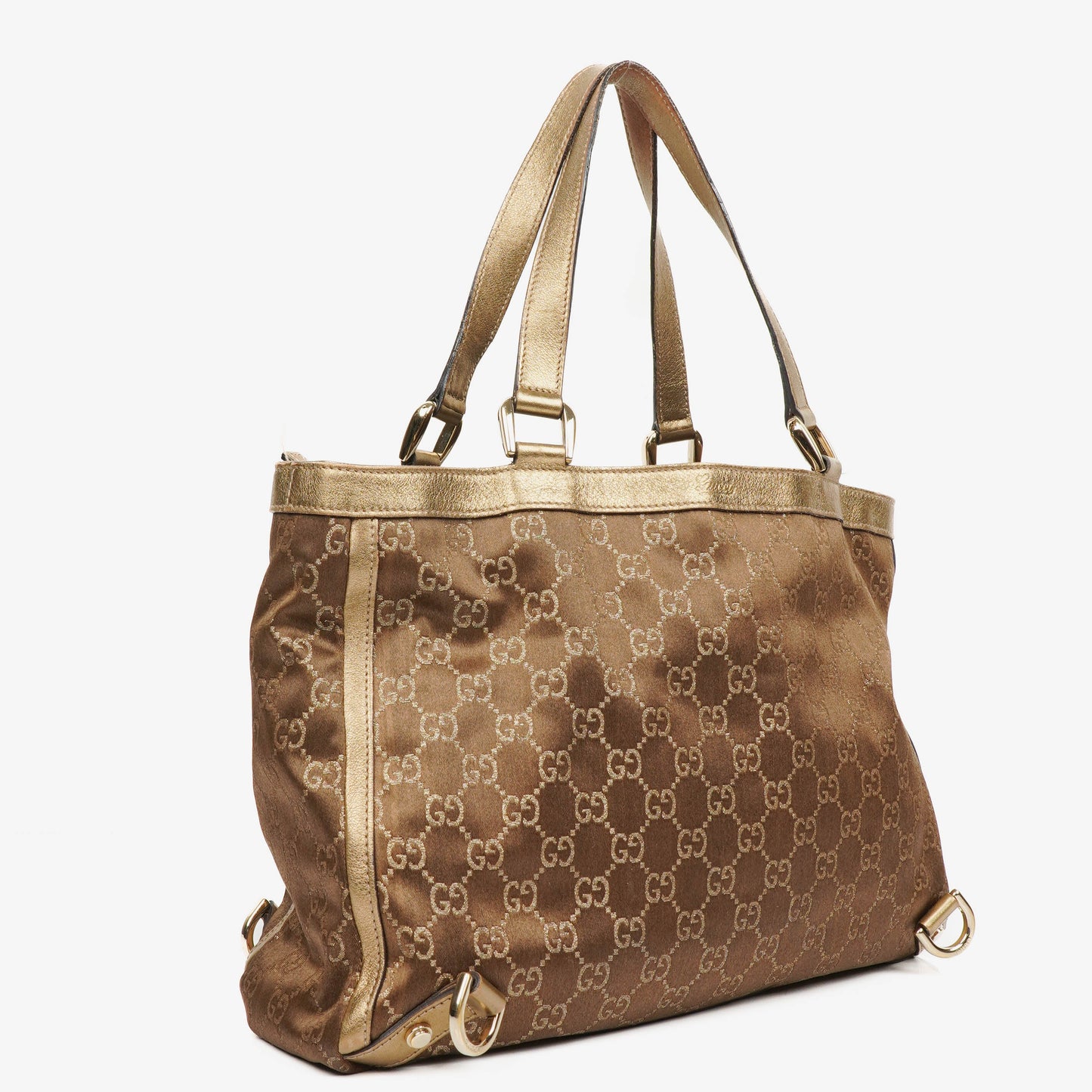 Gucci GG Canvas Satin Brown Abbey D-Ring Tote Bag