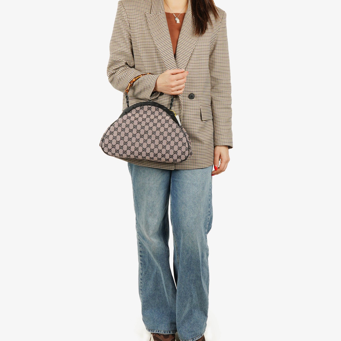 Gucci Bambbo Top Handle Frame GG Canvas Bag