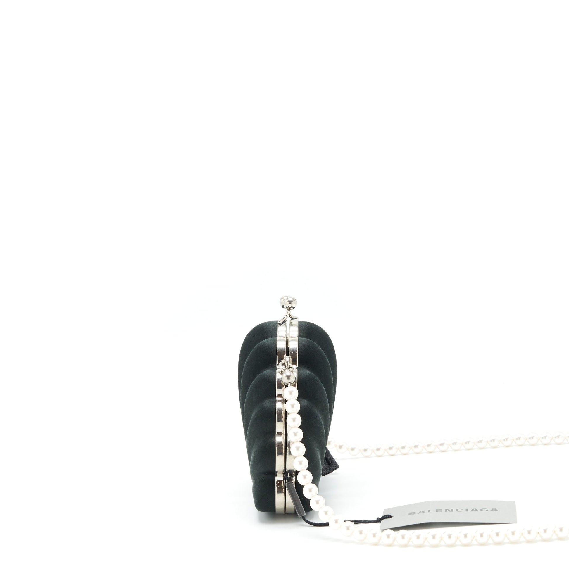 Balenciaga Satin Beads Shell Clutch black SHW