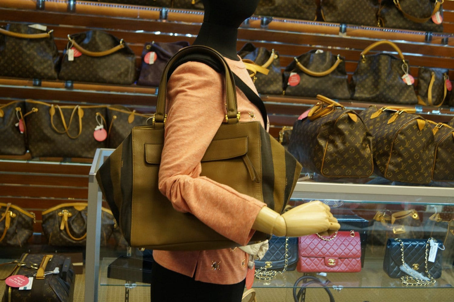 Fendi Pecan Canvas Leather Black/Brown Shoulder Bag