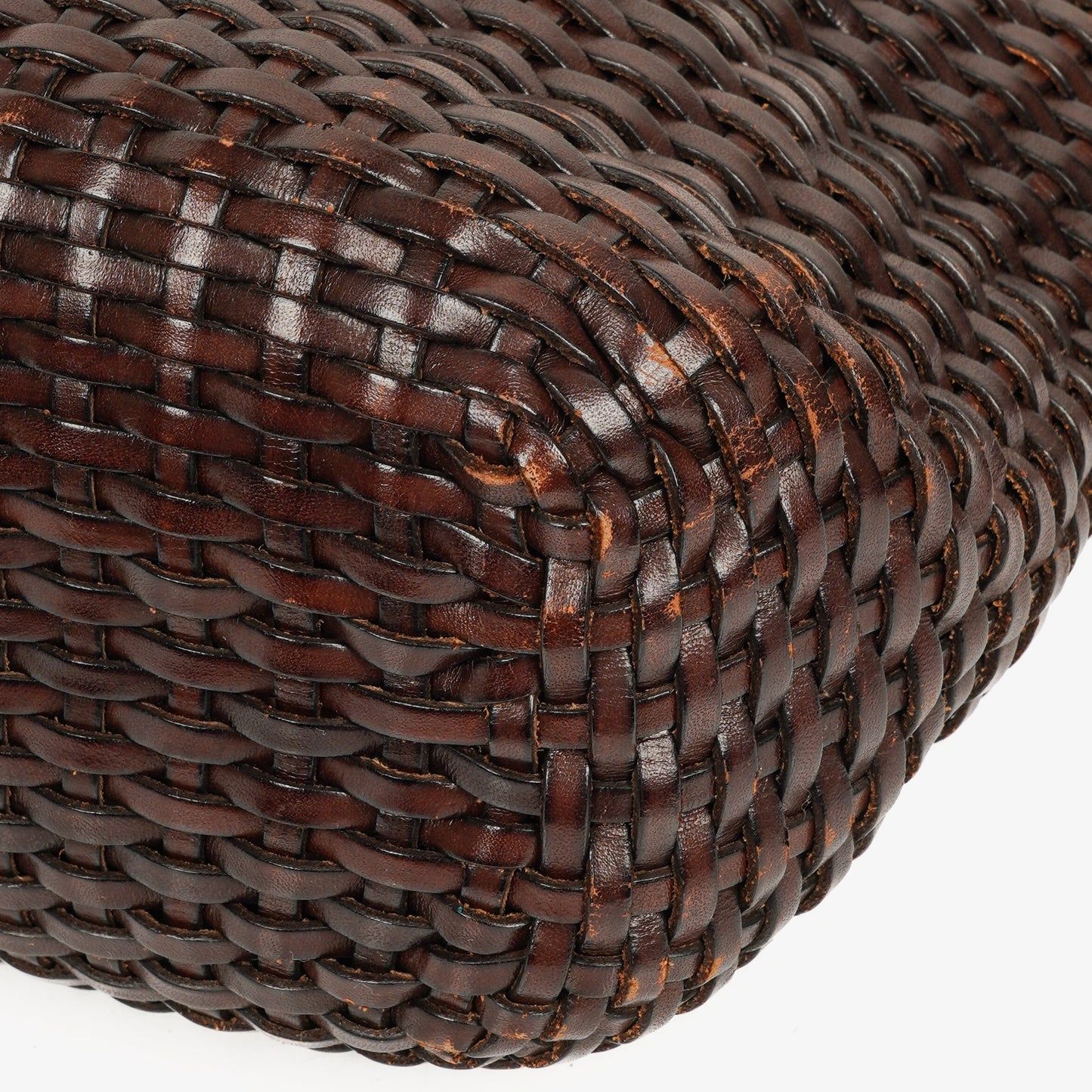 Gucci Brown Woven Leather Bamboo Top Handle Bag