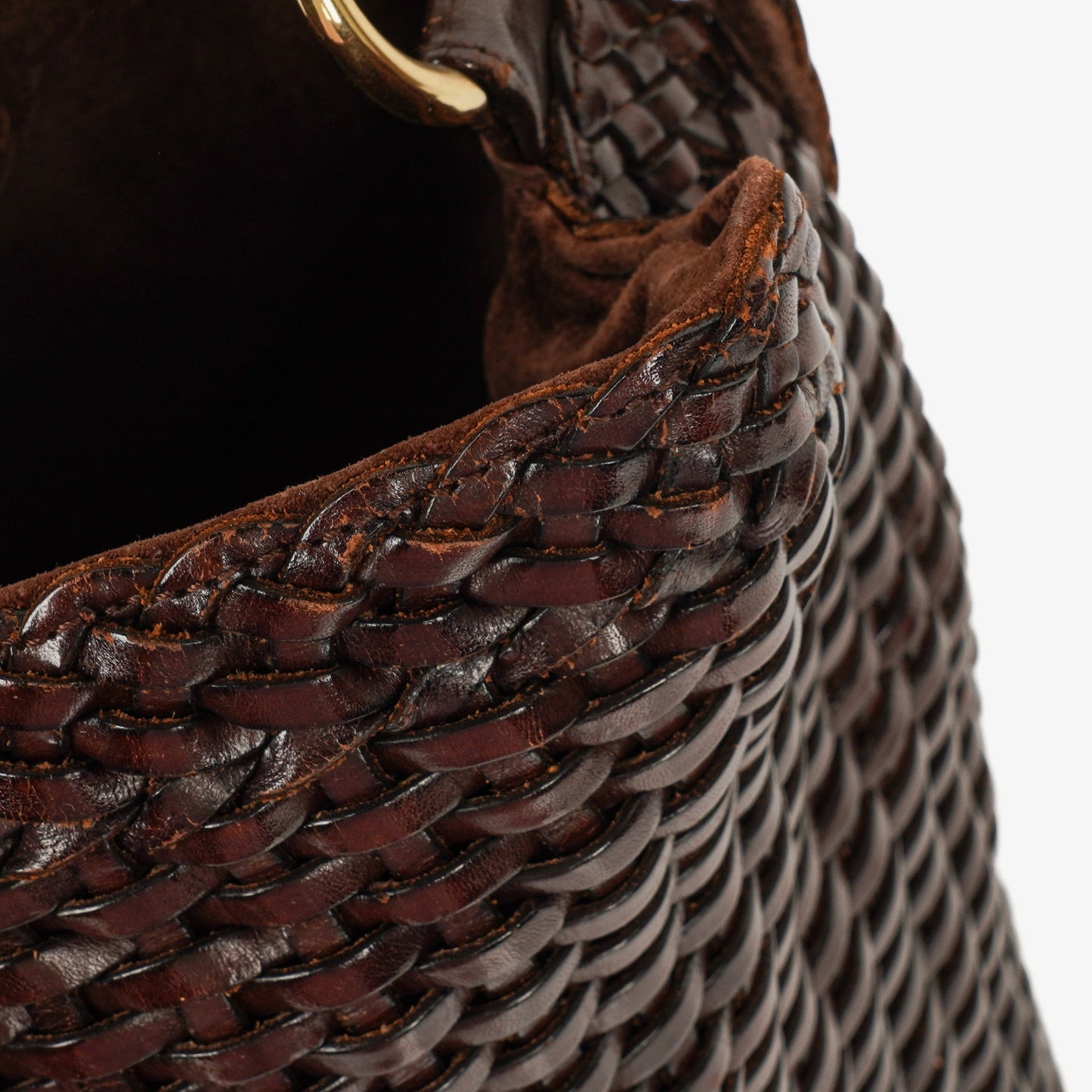 Gucci Brown Woven Leather Bamboo Top Handle Bag