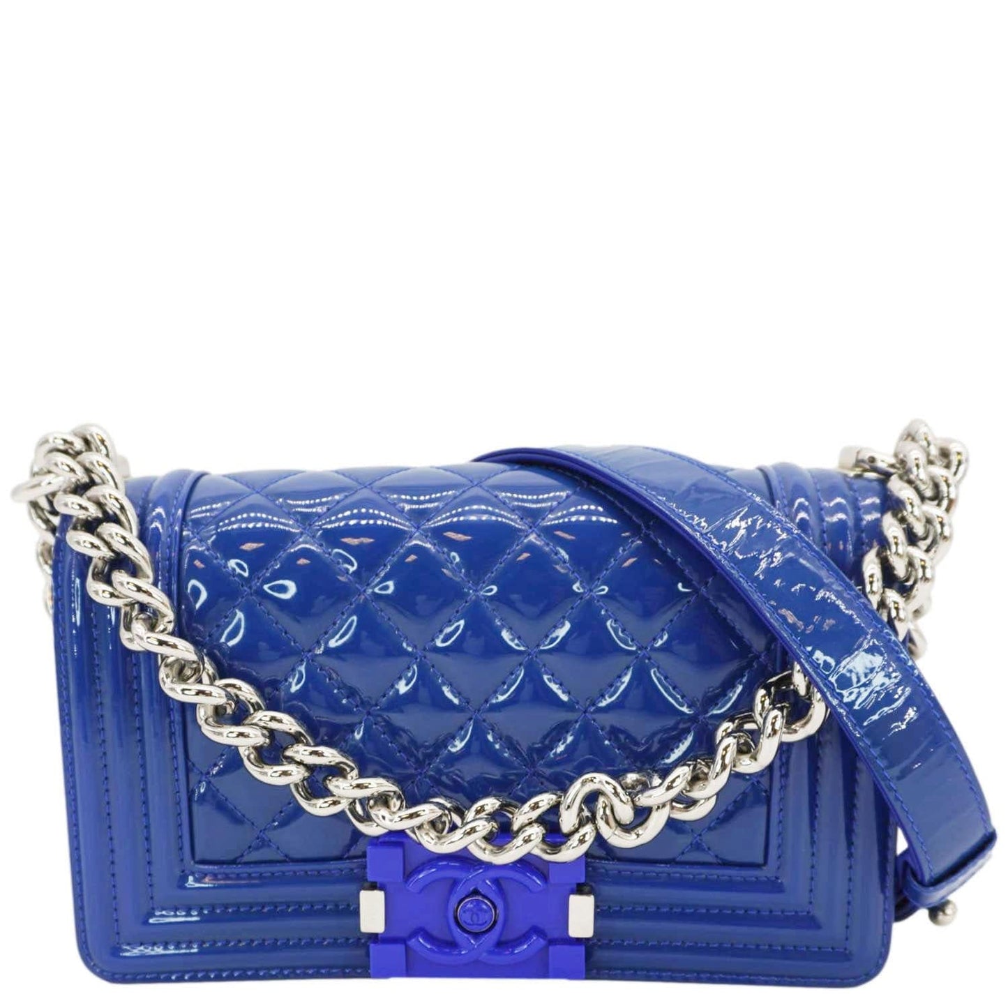 Chanel Boy Flap Small Plexiglass Patent Leather Crossbody Bag Blue