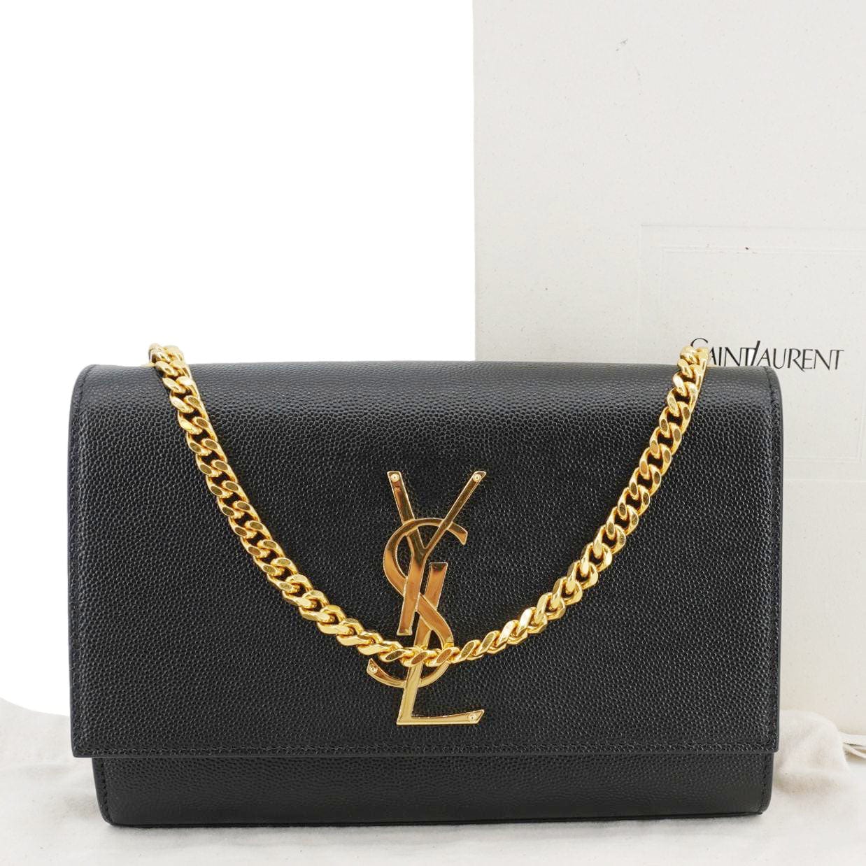 SAINT LAURENT Kate Grain De Poudre Leather Chain Crossbody Bag Black