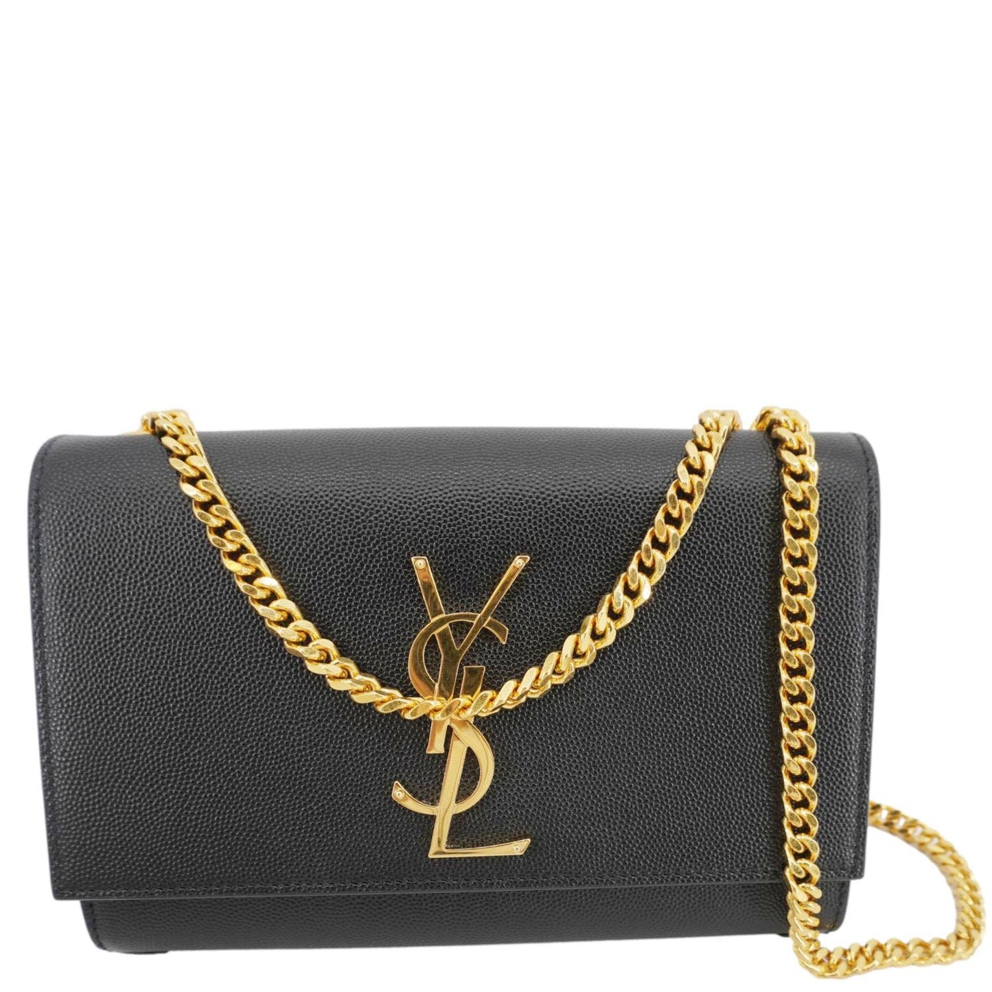 SAINT LAURENT Kate Grain De Poudre Leather Chain Crossbody Bag Black