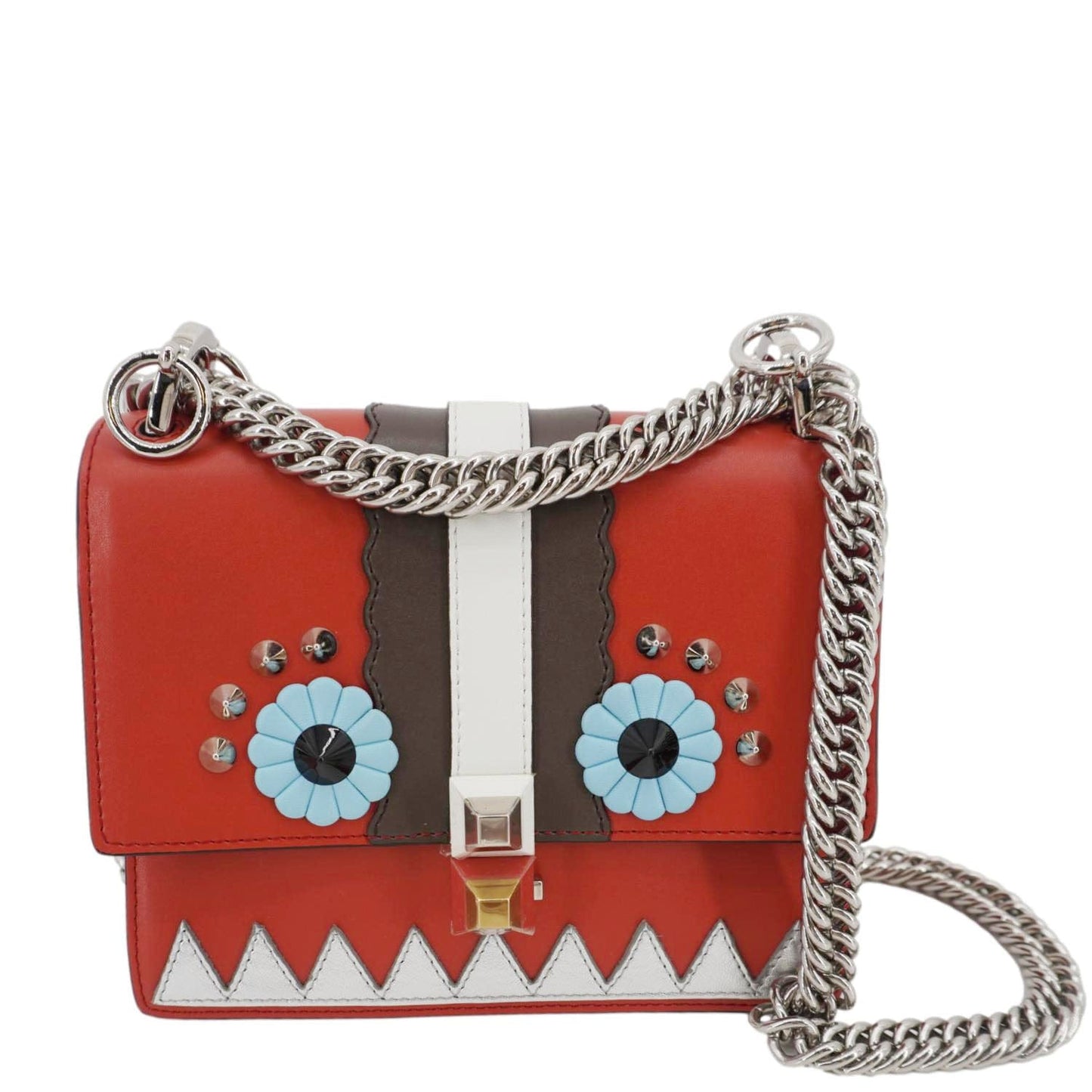 FENDI Studded Kan I Vitello Liberty Lucido Catalan Leather Shoulder Bag Multicolor