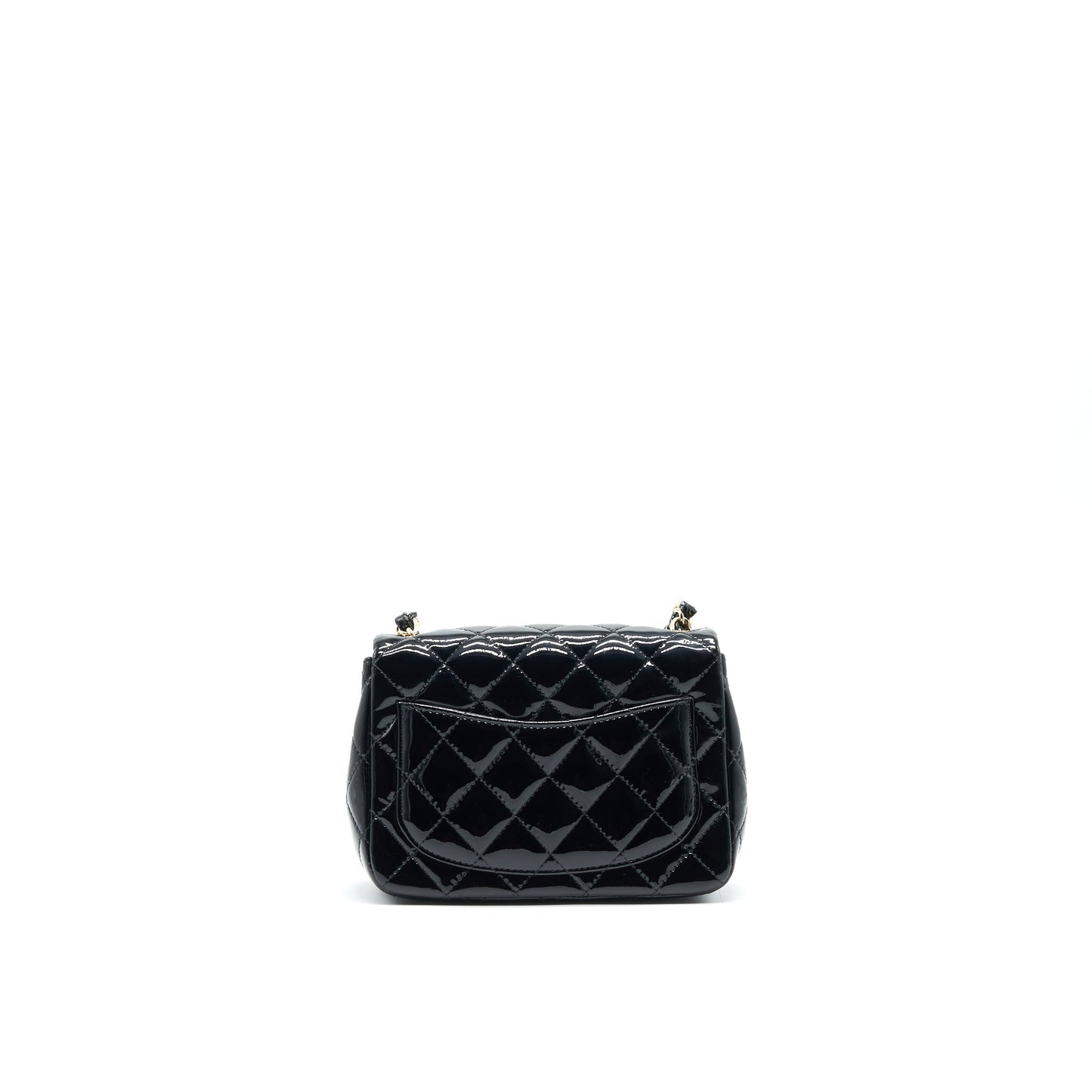 CHANEL MINI SQUARE FLAP BAG QUILTED PATENT LEATHER BLACK