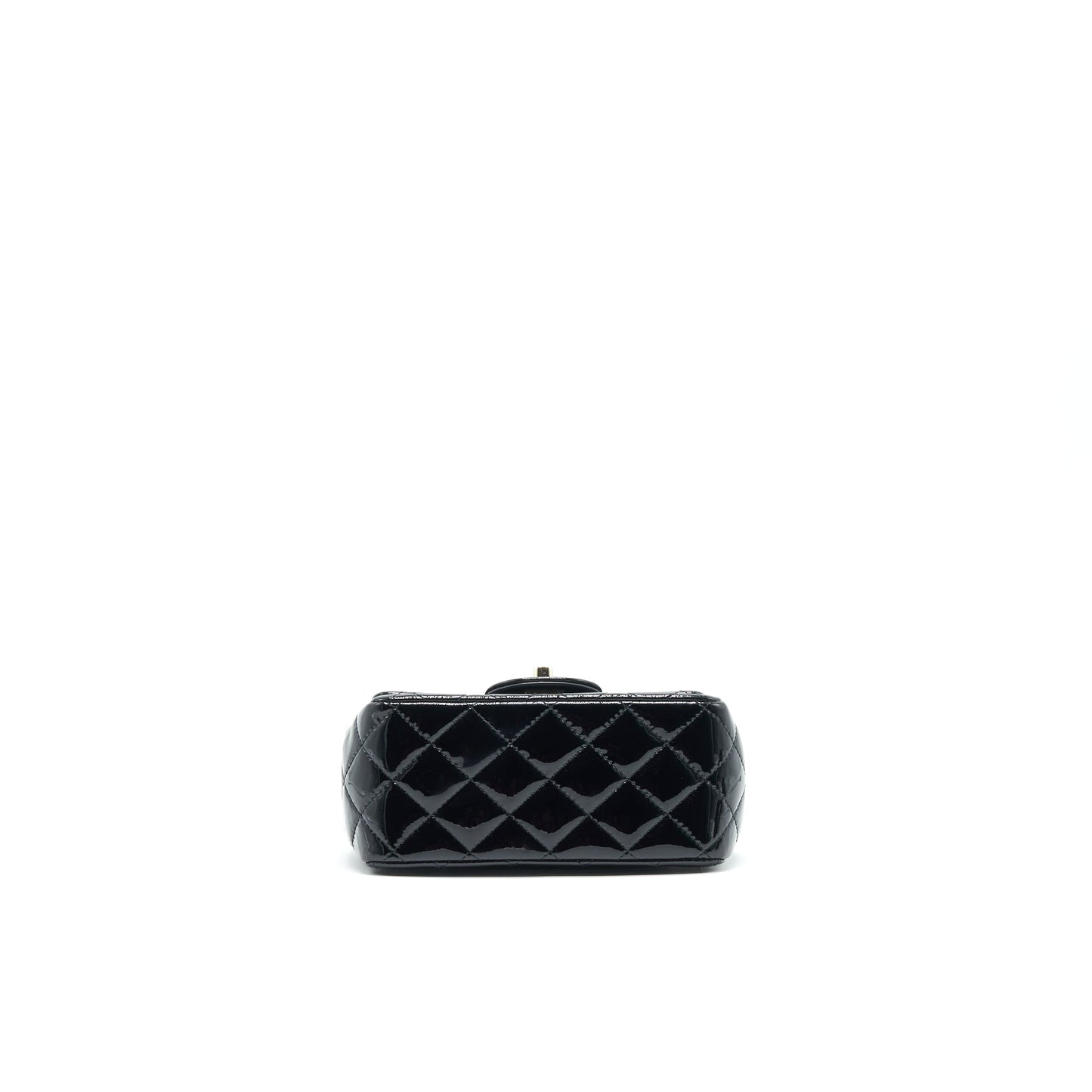 CHANEL MINI SQUARE FLAP BAG QUILTED PATENT LEATHER BLACK