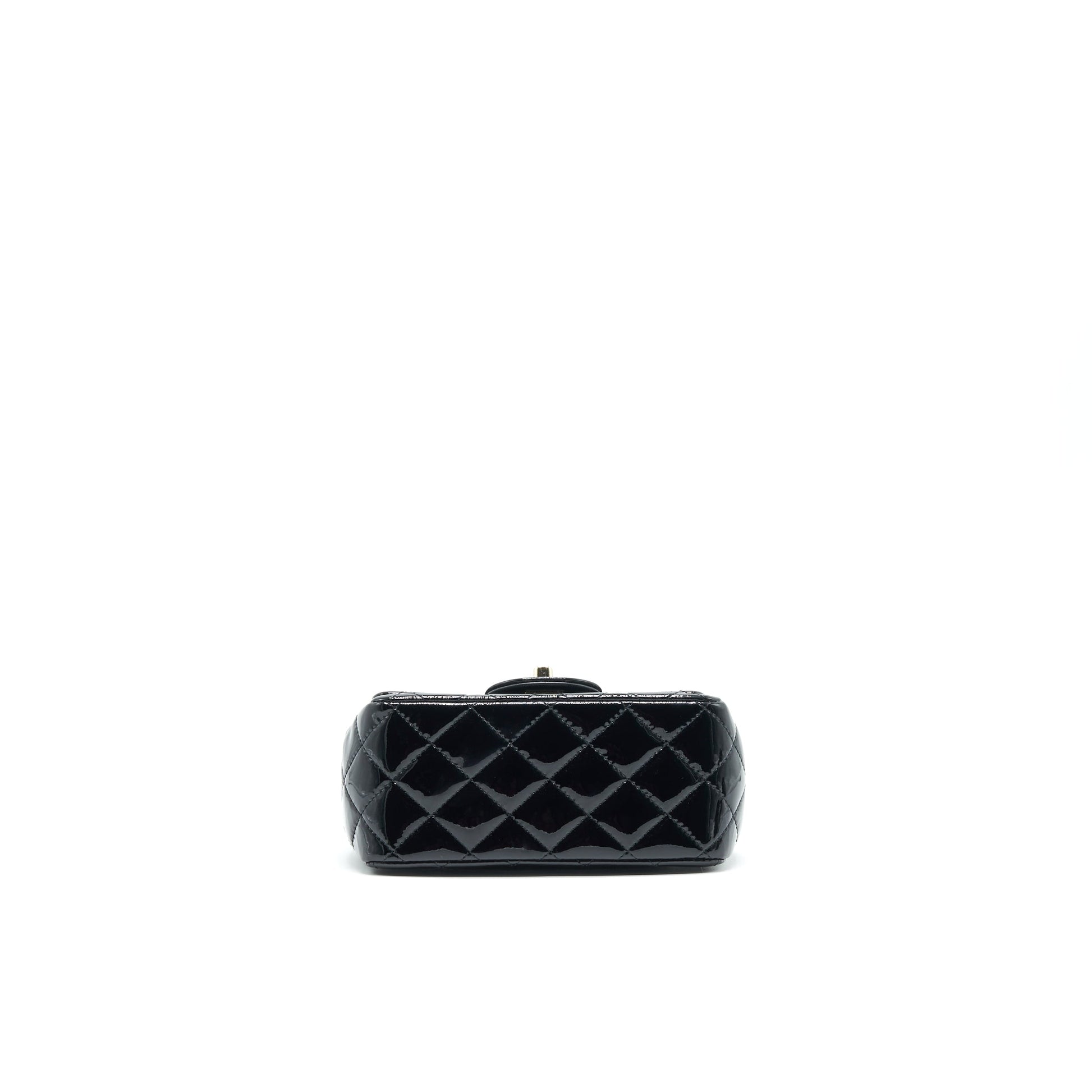 CHANEL MINI SQUARE FLAP BAG QUILTED PATENT LEATHER BLACK