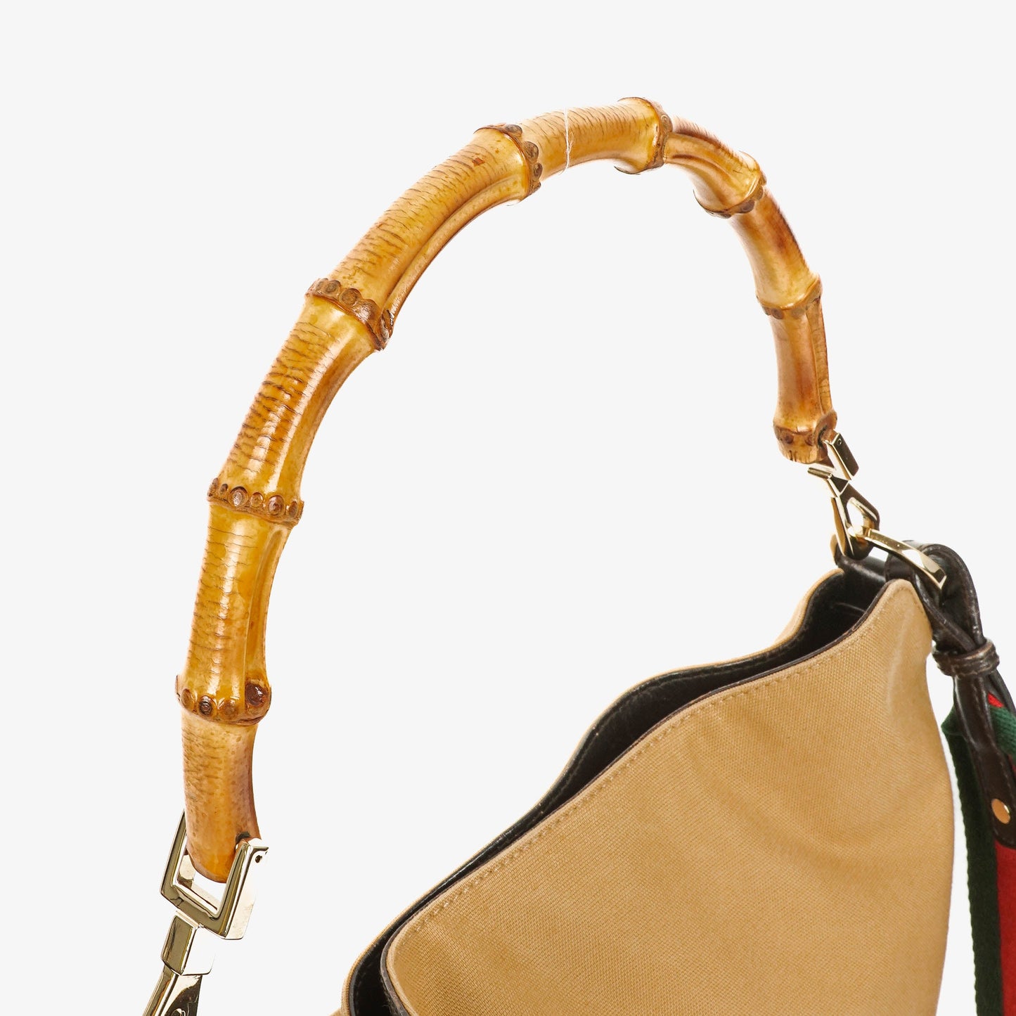 Gucci Bamboo Top Handle Beige Canvas Brown Lerahter Hobo Bag