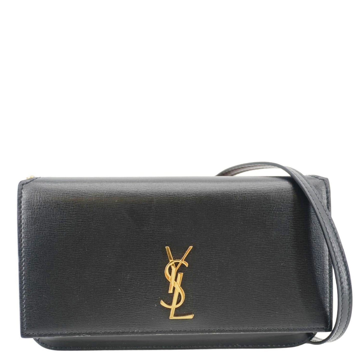 SAINT LAURENT Cassandre Phone Holder Leather Shoulder Bag Black