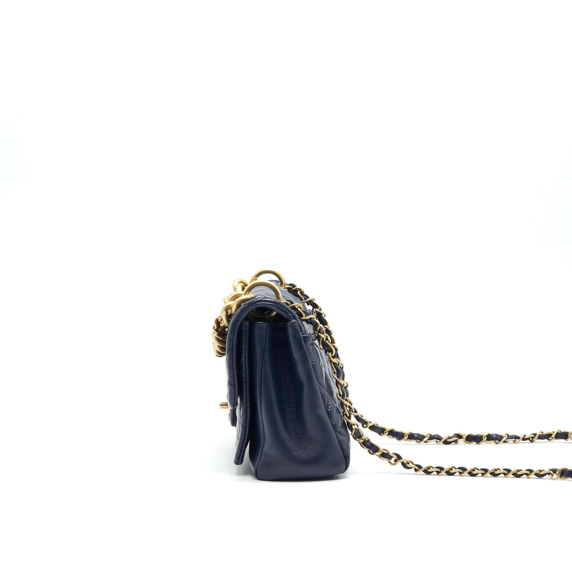 Chanel Quilted Flap Bag Navy with Brushed