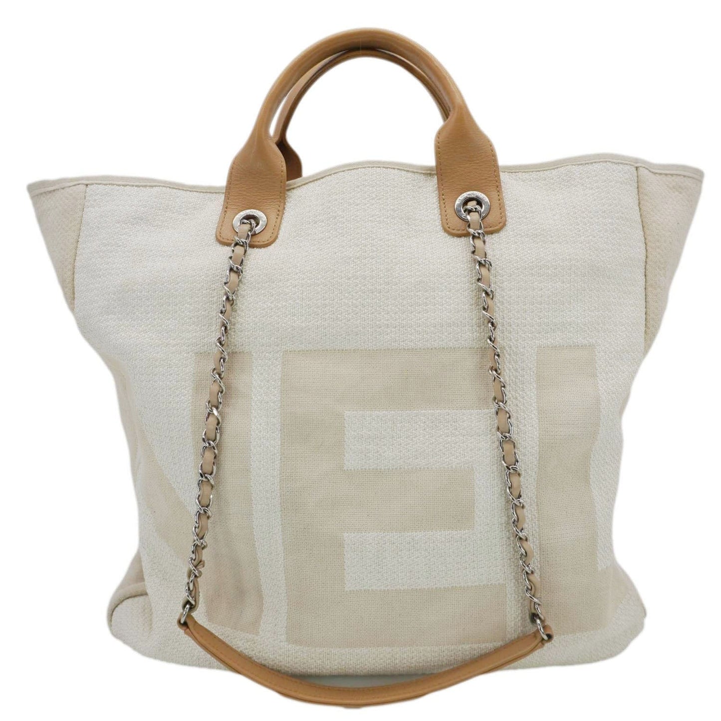 Chanel Deauville Large Logo printed Canvas Tote Bag Cream