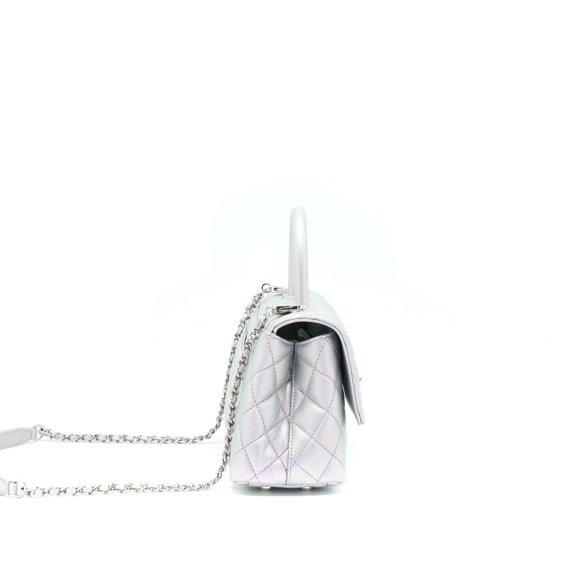 Chanel 21K Small Coco Handle 24cm Caviar Iridescent Lilac Rainbow Hardware