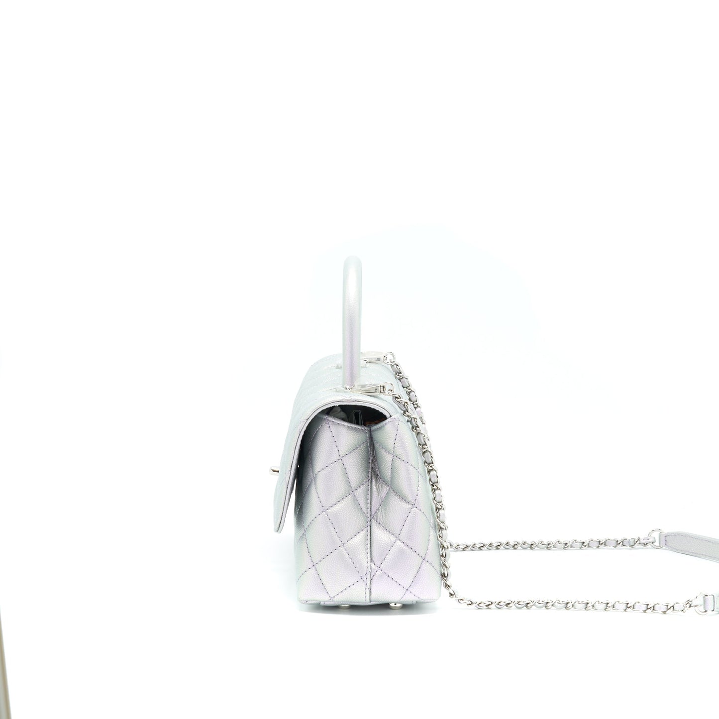 Chanel 21K Small Coco Handle 24cm Caviar Iridescent Lilac Rainbow Hardware