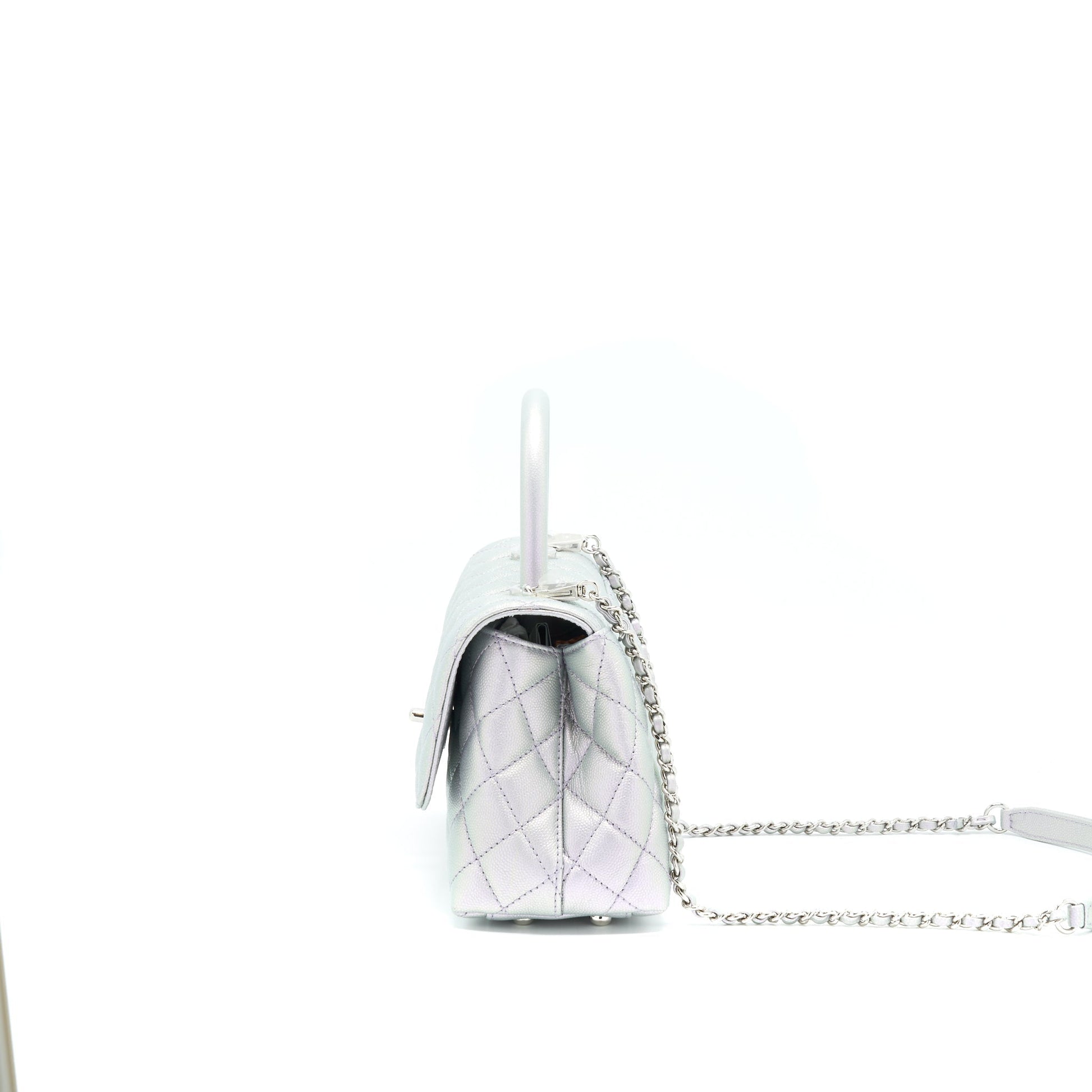 Chanel 21K Small Coco Handle 24cm Caviar Iridescent Lilac Rainbow Hardware