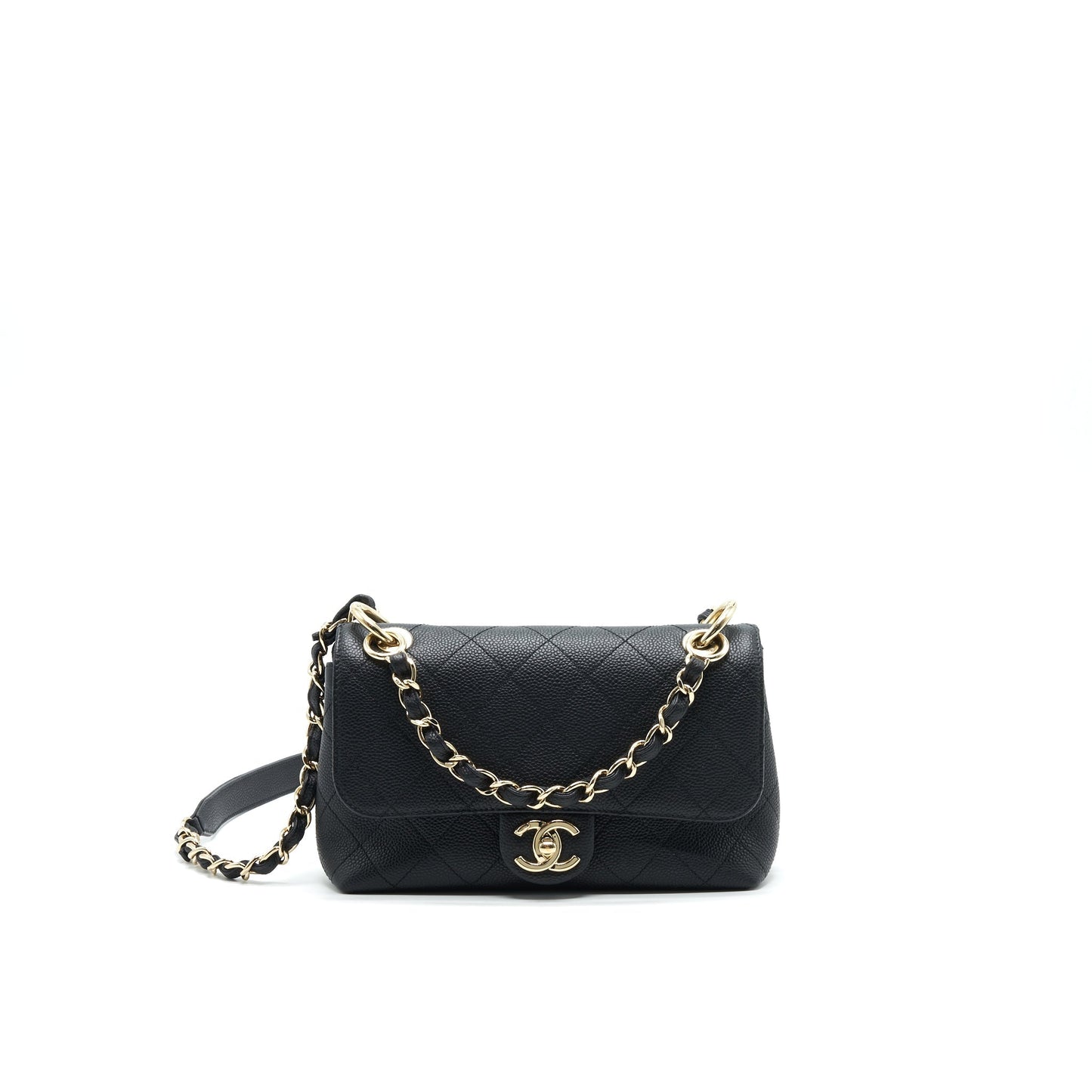 Chanel Caviar quilted flap Bag with handle and Chain Black L