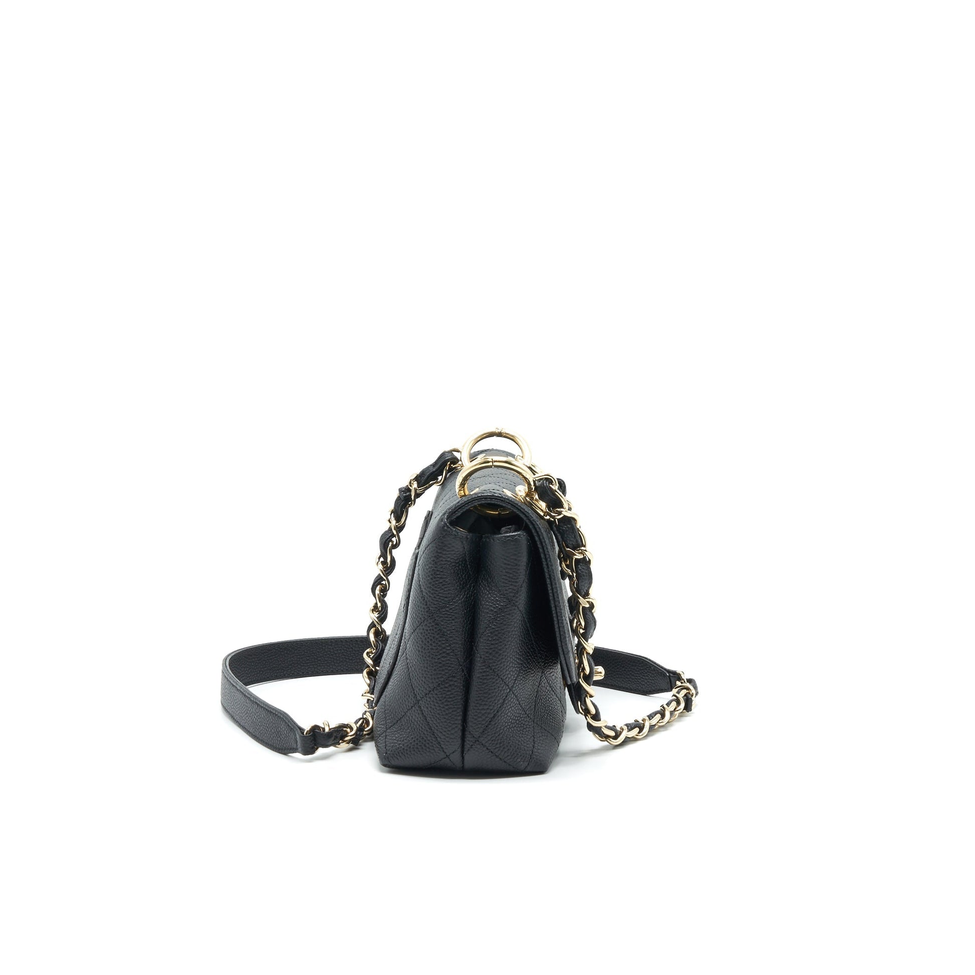 Chanel Caviar quilted flap Bag with handle and Chain Black L