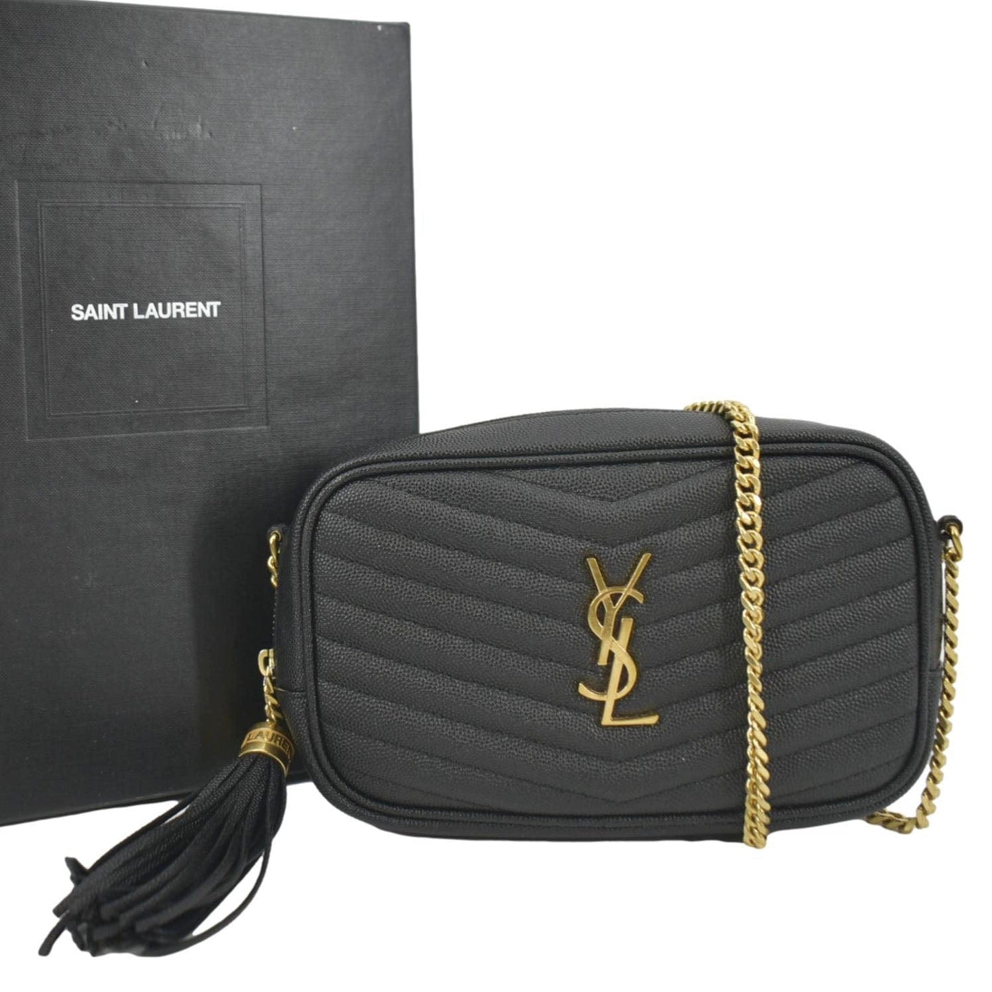 SAINT LAURENT Lou Chevron Leather Camera Crossbody Bag Black