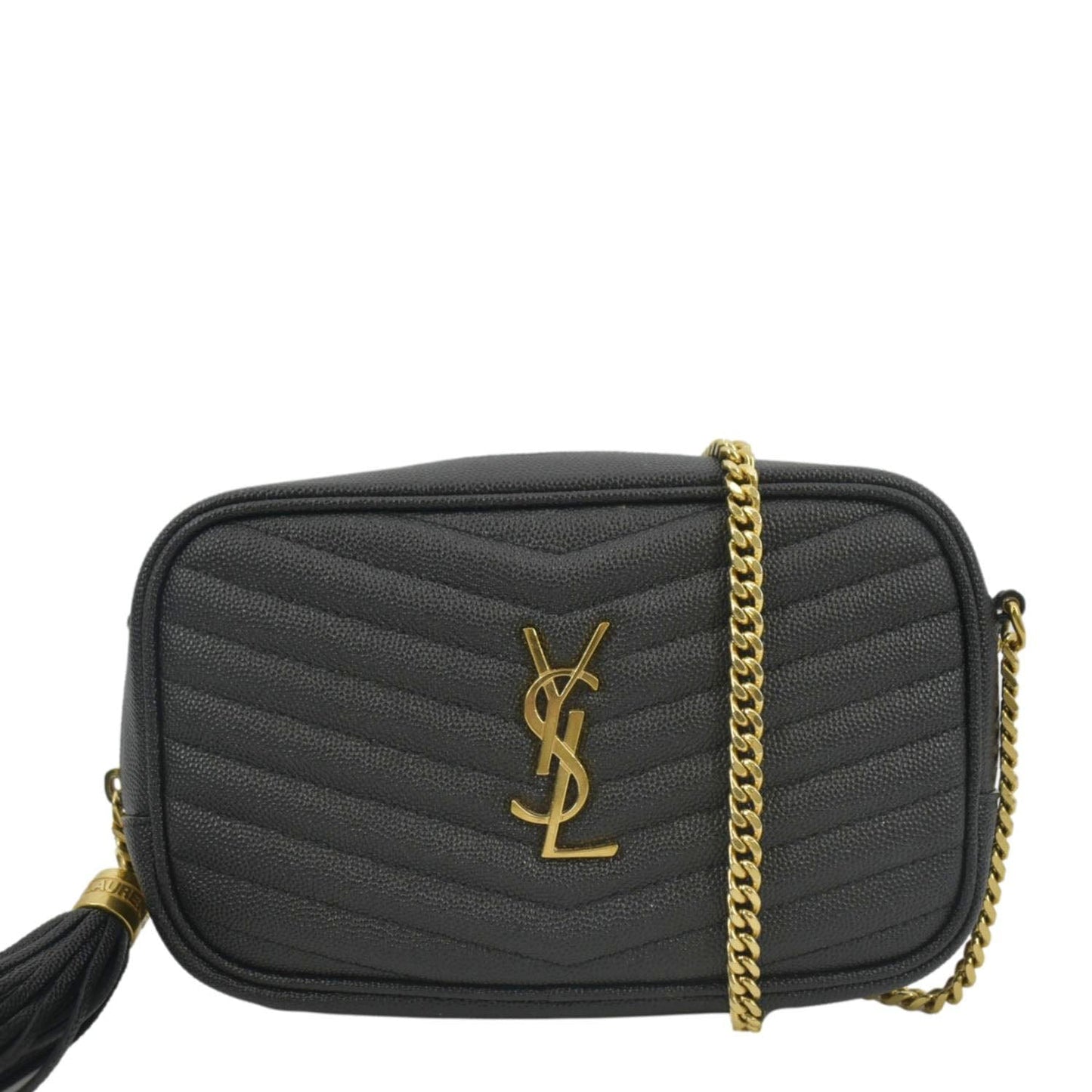 SAINT LAURENT Lou Chevron Leather Camera Crossbody Bag Black